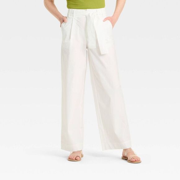 A New Day Pants - A New Day - Women's High-Rise Wide Leg Poplin Trousers - A New White